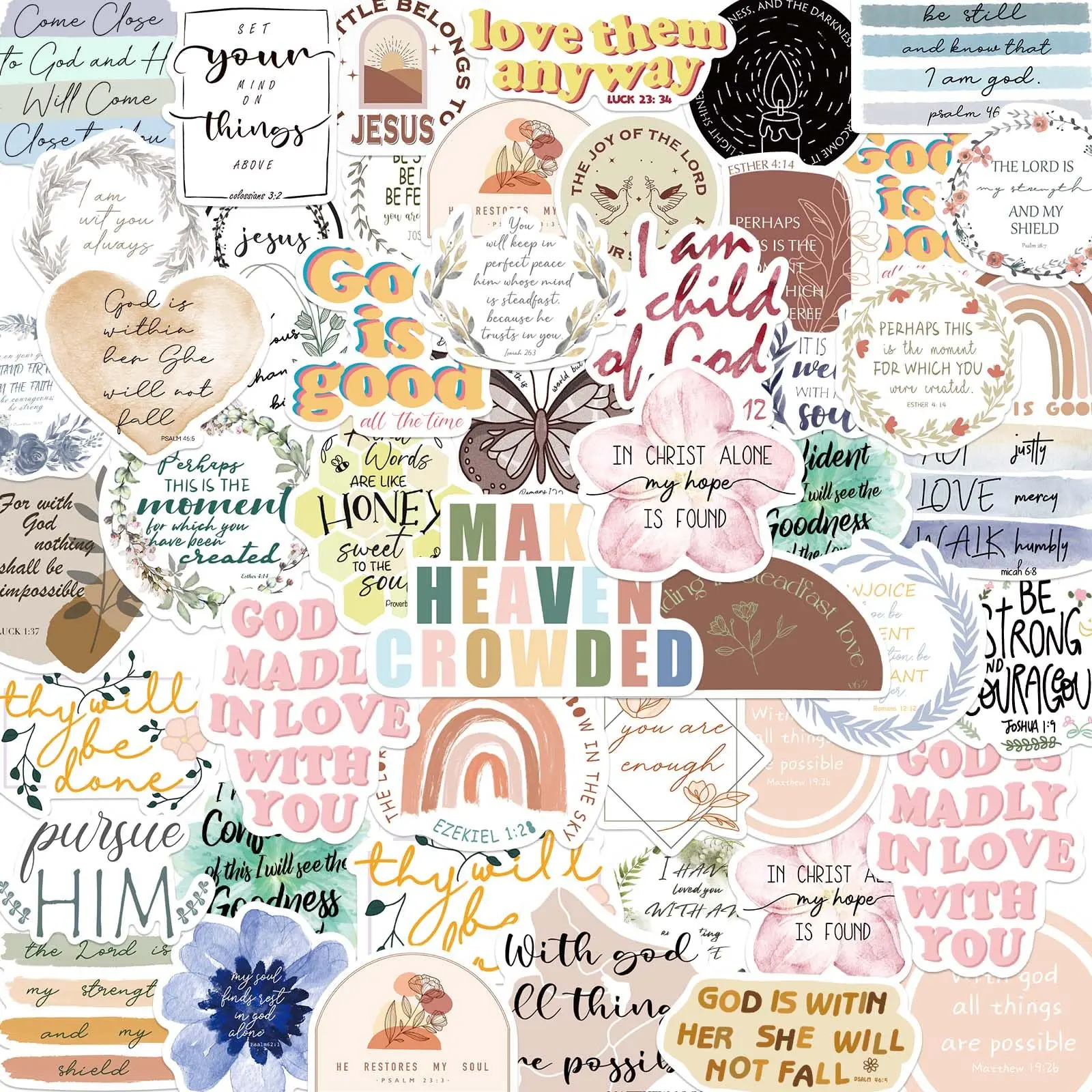 50PCS Christian Art Bible Quote Peel-Off Sticker Set - Decorative, Motivational Word, Positive Office Stationery Supplies for Teens to Personalize Water Bottles, Laptops, Decorative Stickers, Positive Stickers