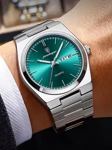 Luxury Men's Quartz Watch, Luminous Hands, Fashion Square Dial, Date Calendar, 30m Waterproof, Stainless Steel Strap, Business Gift