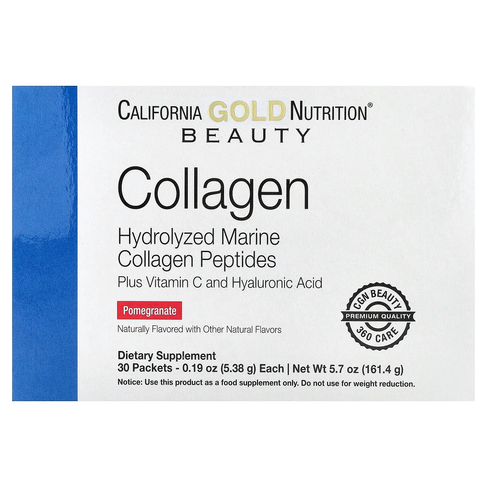 California Gold Nutrition Collagen Peptides Plus Vitamin C & Hyaluronic Acid, Pomegranate, 30 Packets, 0.19 oz (5.38 g) Each