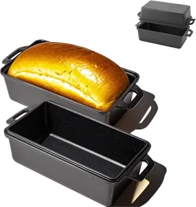 9x5 Inch Cast Iron Loaf Pan with Lid - 2 count Set | Even Heat Distribution Bread Baking Pan for Homemade Bread, Cake, Meatloaf| Oven/Stove Safe | Heavy-Duty Non-Stick Pans for Kitchen