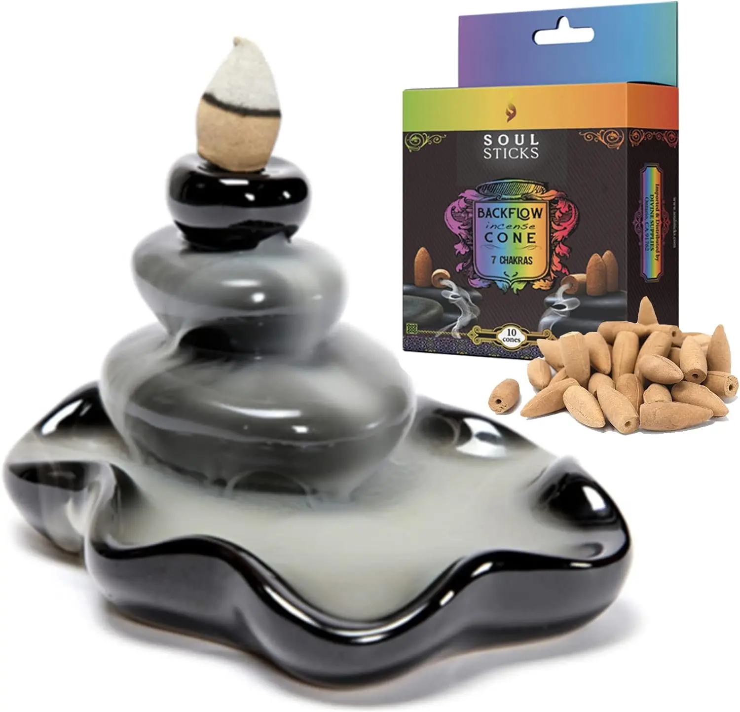 Balance Backflow Burner with 7 Chakras Backflow Cones Set