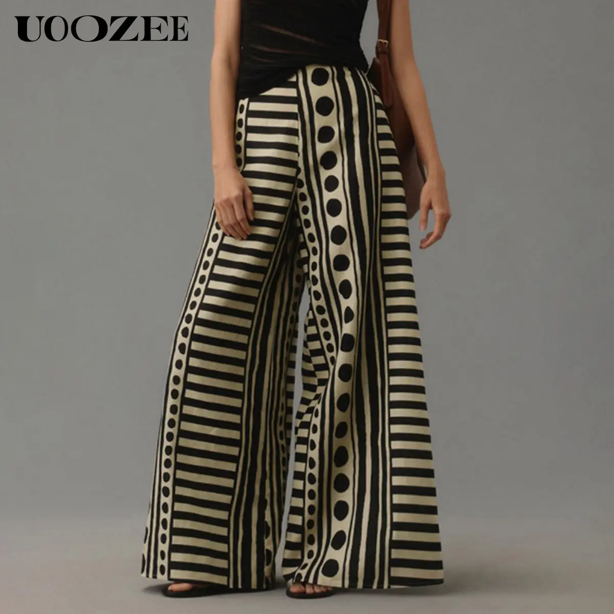 UOOZEE Women's Boho Polka Dot Barrel Pants with Pockets, Casual Loose Fit Comfortable Polyester Fabric for Spring, Bottom, Boho Pants, Wide Leg Trousers, Valentines Day, Springfashion, Oversize, Hippie Pants