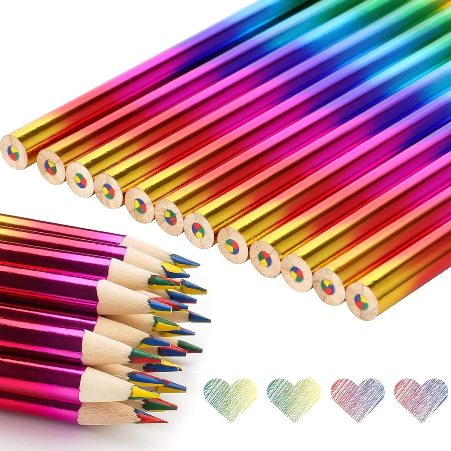 40 pieces of rainbow colored pencils, 4-in-1 multi-color gradient pencils, bright rainbow pens, suitable for children, adults, coloring books, painting, sketching, graffiti, art creation, and campus stationery scenes