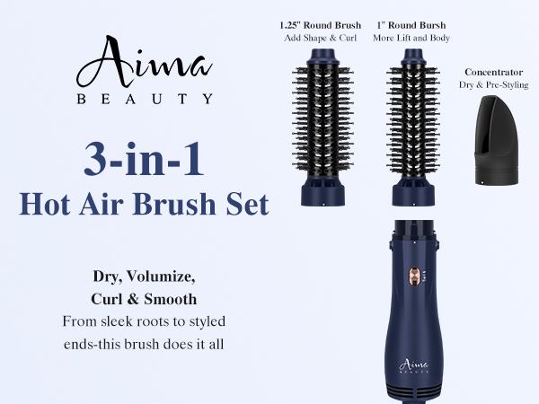 Aima Beauty 3-in-1 Blowout Dryer Brush & Multi-Styler, Detachable Hot Air Brush Volumizer with 1” & 1.25” Interchangeable Round Barrels, Ionic Wet-to-Dry Styling Tool for Short to Medium Hair, Gift Ready#tiktokshopsummersale