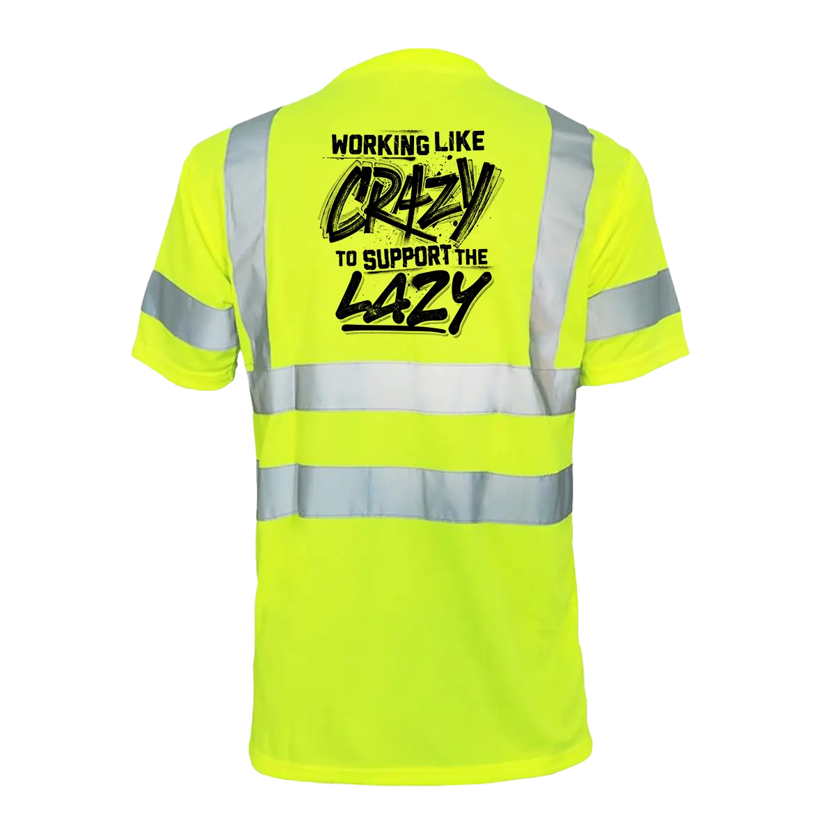Crazy Reflective Safety T-Shirt - Hi-Vis Yellow Short Sleeve Crew Neck with ANSI/ISEA 107 Class 2 Compliance for Everyday Wear High Visibility Vest Reflectors