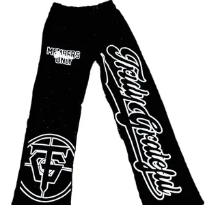 Noire Jogs - Members Only Brand Black Sweatpants with White Graphic Design and Logo with black rhinestones