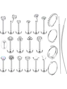 20G Helix Piercing Jewellery Steel Threadless Push in Nose Stud Labret Studs Nose Ring Tragus Cartilage Earrings Conch Daith Lip Piercing Silver Gold Septum Medusa Piercing 6/8/10MM Body Piercing Jewelry