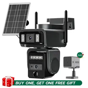 Solar CCTV WiFi Security Camera with Spotlight 1080P HD Clear Picture PIR Motion Detection Color Night Vision Waterproof Wireless Dual Lenses No Dead Ends Automatic Black Friday  Gift  Outdoor with indoor mini home surveillance camera