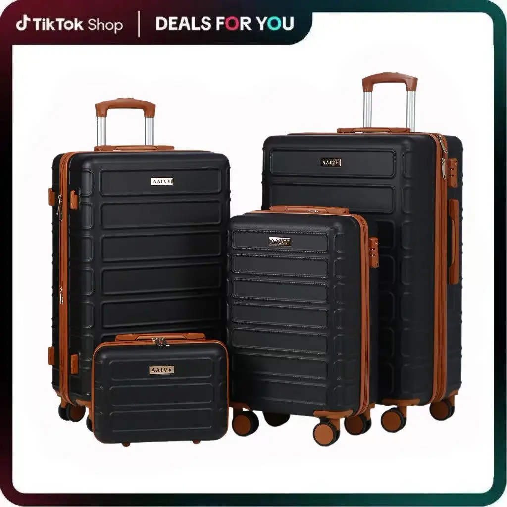 4PCS Expandable ABS Hardshell Luggage Set - Durable, Lightweight, with TSA Lock, Double Spinner Wheels, 13/20/26/28in Carry On & Checked Luggage, Ideal for Family Travel, Durable Luggage