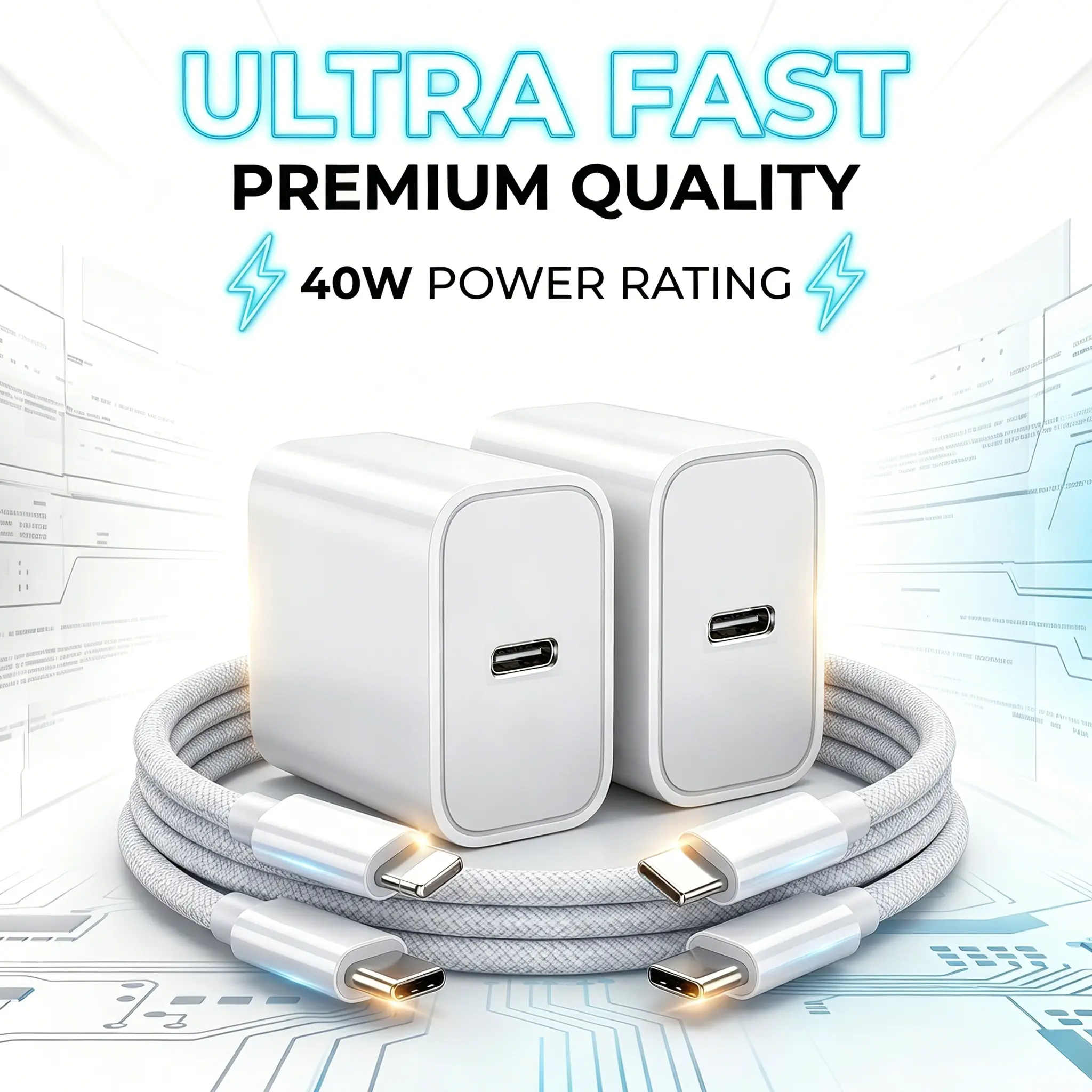 [Buy 1 get 1 free] 40W Fast Charger with 6FT USB C Fast Charging Cable for iPhone 17/16/15/Air/Pro Max, Samsung, AirPods, Smartphone Electronic Charger Accessories