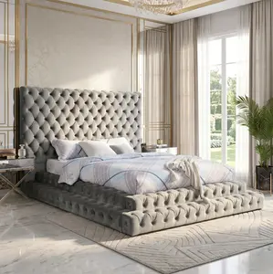 Chateau Glam Platform Bed with Tufted Headboard No Box Spring Needed