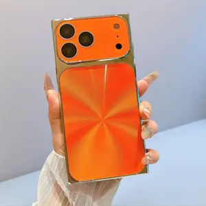 AURORA Square CD-Design Protective Phone Case for iPhone 13/14/15/16 Pro, iPhone 17 Pro Max - Shockproof Anti-Drop Soft Cover Stylish Orange Pattern Decorative Smartphone Protector Full Protection