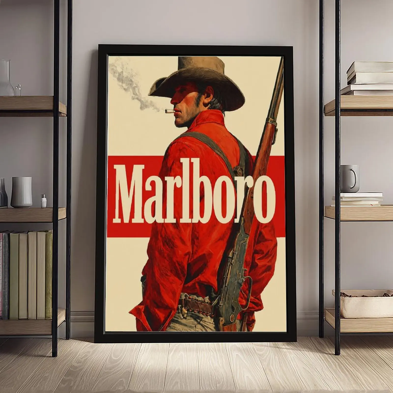 Vintage   Marlboro   Western Cowboy Smoking Cigarette Poster Print Canvas Painting, Retro Wall Art for Home Decor