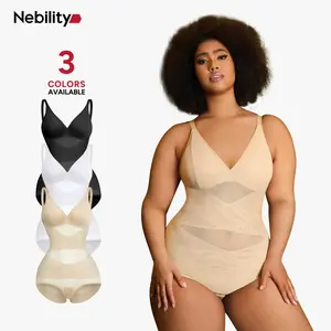 Nebility Women's V Neck Minimalist Comfortable Basic bodysuits shapewear mesh breathable sleeveless womenwear High Stretch Girdle Compression Womenswear