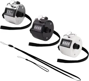3 Pack Hand Tally Clicker Counter 4 Digit Display Mechanical Palm with Metal Finger Ring for Coaching, Knitting, Lap, Fishing, Golf and Row  with 2-Nylon Lanyard (Black White )