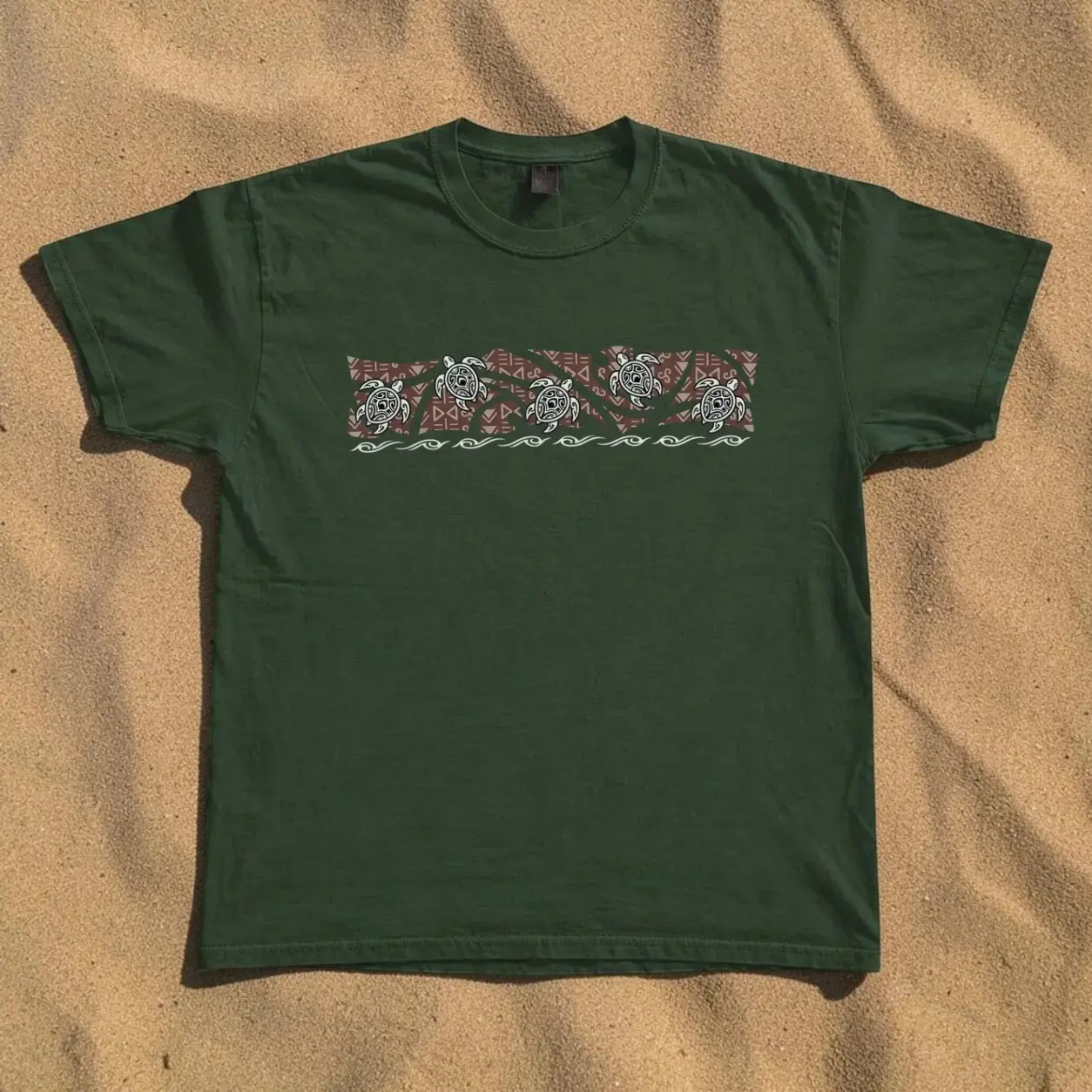 Sea Turtle Graphic T-Shirt, Vintage Style Unisex Tee, Retro Ocean Graphic Shirt, Forest Green Cotton Tee