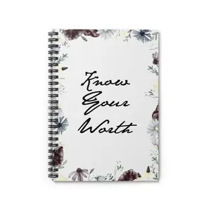 Know Your Worth Spiral Notebook | Floral Script Journal, Ruled Pages, Diary Mental Heath