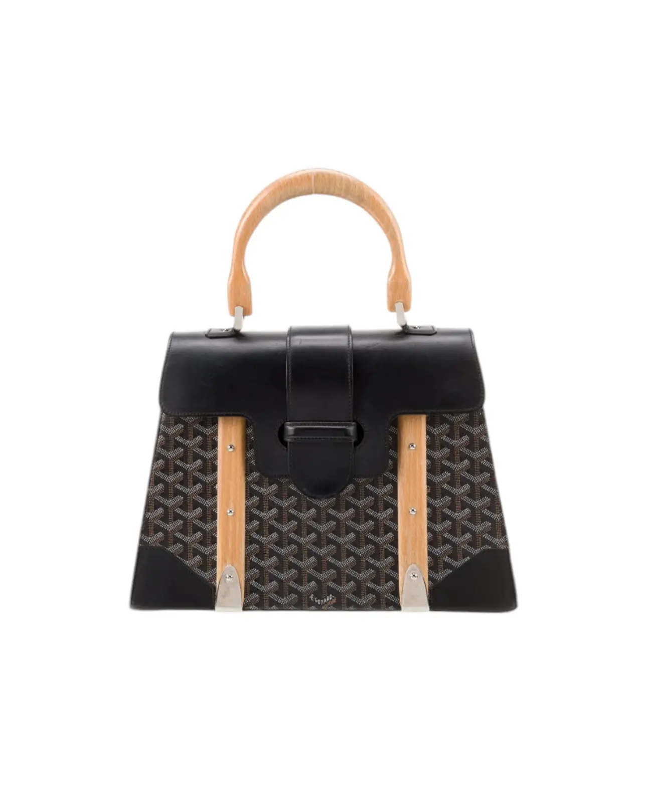 Pre-owned Goyard Canvas Top Handle and Wood Saigon MM Bag