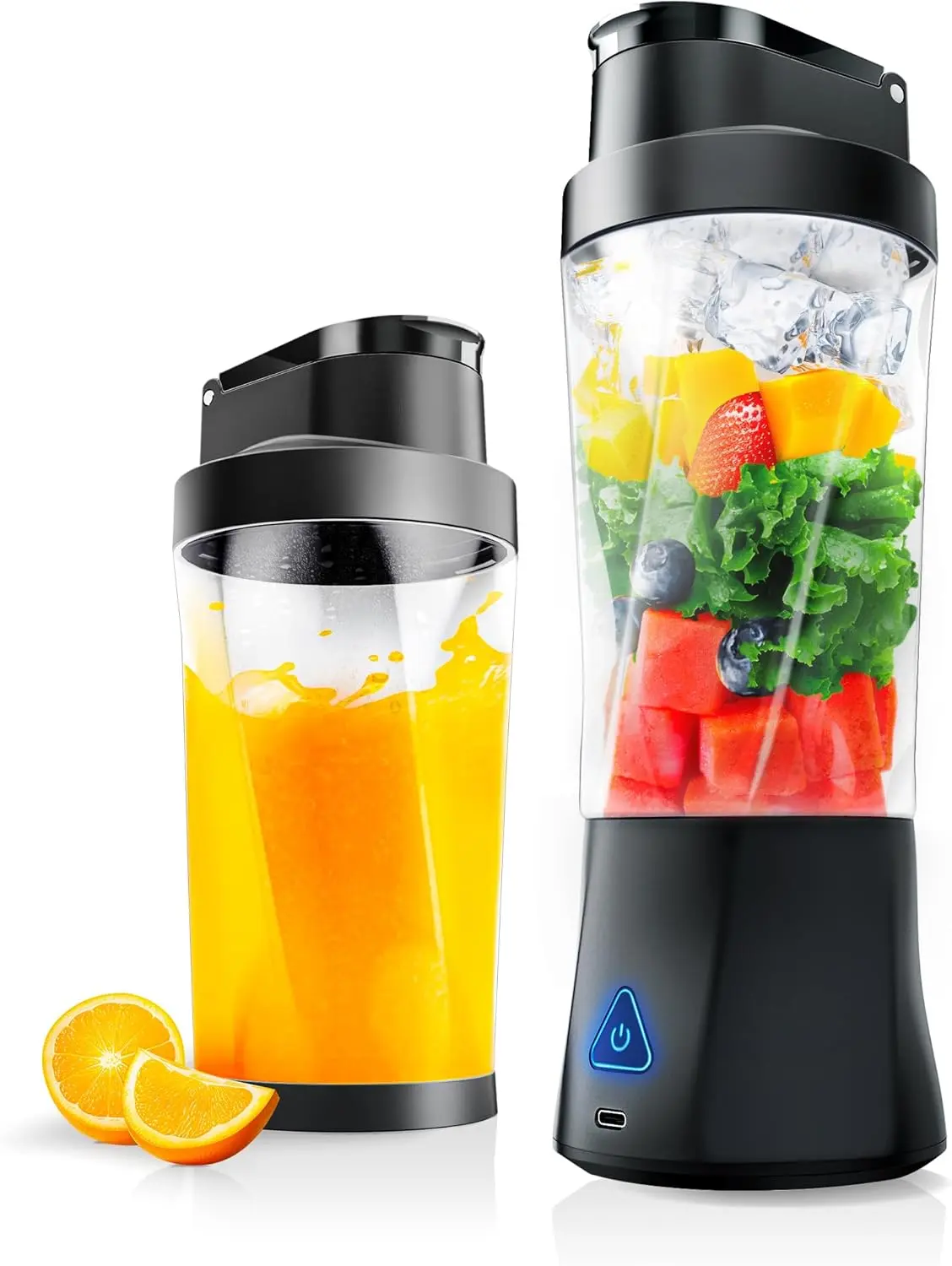Portable USB-C Rechargeable Blender - 24oz BPA-Free Leak-Proof Self-Cleaning 6-Sharp-Blade Black Compact Mini Cordless Smoothie Maker with Polypropylene Sip Lid, for Travel, Gym