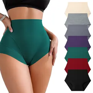 HOTCOM 【Plus Size】Women's High Waist Plus Size Underwear Full Coverage Tummy Control Brief No Show Panties Sexy Comfortable Pantie Multi 7/14 Pack S-4XL fitness woman Soft Breathable Knicker Everyday