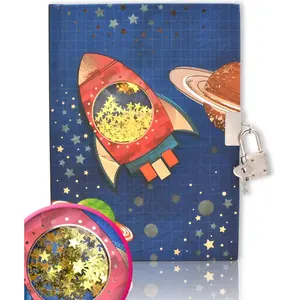 Boys Diary with Lock for Kids, Spacecraft Diaries 7.1x5.3 inches 160 Pages Cute Boy Journal Secret Notebook with Lock and Key for Little Kid Writing Drawing Gift for Preschool Age 6,8,12