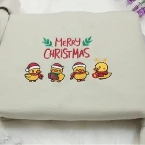 Christmas Cute Rubber Ducks Embroidered Sweatshirt | Funny Christmas Ducks Sweater | Cute Ducks Christmas Sweater | Duck Lover Crewneck