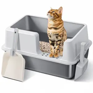 CAVEEN Stainless Steel Cat Litter Box, 20L Large Capacity XL, Easy to Clean, High Sided, Anti-Urine Leakage, Non-Stick Bottom & Non-scratch & 2xScoop, for Large/Medium/Small Cats