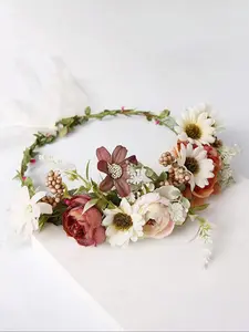Bohemian Bridal Flower Crown, Handcrafted Headpiece for Wedding Photos & Travel, Elegant Floral Accessory for Special Occasions