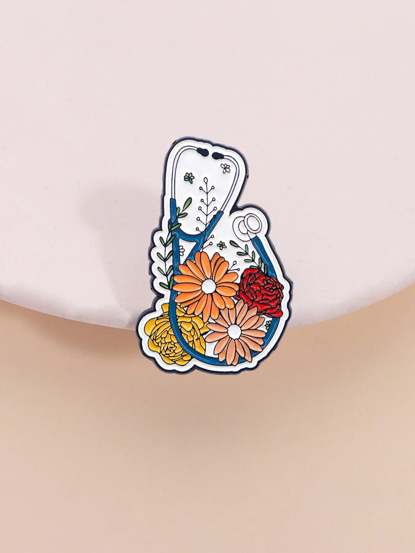 Cute Stethoscope Flower Enamel Pin Badge, Floral Pins, Flower Brooch Pin, Rubber Backing Clip Fashion Accessory Gift for Doctors Nurses Medical Students Graduation Day Creative Heartwarming Present