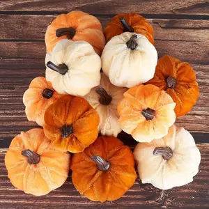 12 pcs Artificial Faux Velvet Foam Fabric Pumpkins Decoration