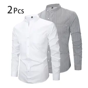 [2 Pack] Men's Dress Shirt; Waterproof, Oil-resistant, Stain-resistant; Four-way Stretch; Long Sleeve with Cuffs; Solid Color; Wedding & Date Night; Casual; Breathable camisas  mangalarga  para  hombres