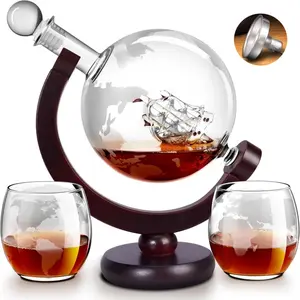 Whiskey Decanter Set for Men, Includes 2 Globe Whisky Glasses & 1 Funnel, Ideal for Liquor, Bourbon, Cocktails, Vodka, Scotch