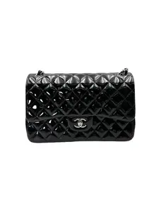 Pre-owned CHANEL LEATHER Shoulder Bags Classic Flap Black Quilted Patent Jumbo Shoulder Bag With Silver Buckle(19***85) CC2010 1