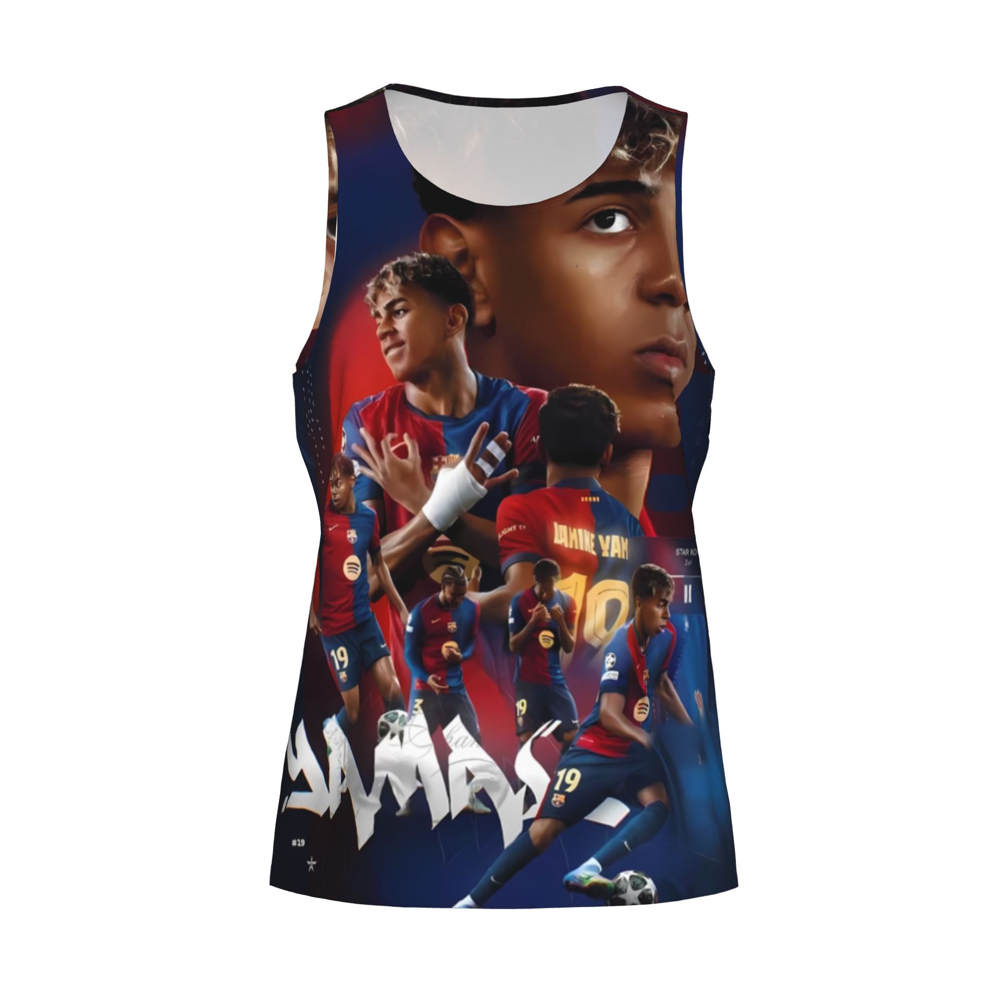Lamine Yamal #19 Barcelona Rising Star Patchwork Sleeveless Vest, Men's Streetwear and Gym Apparel, Essential Casual Wear for Football Fans