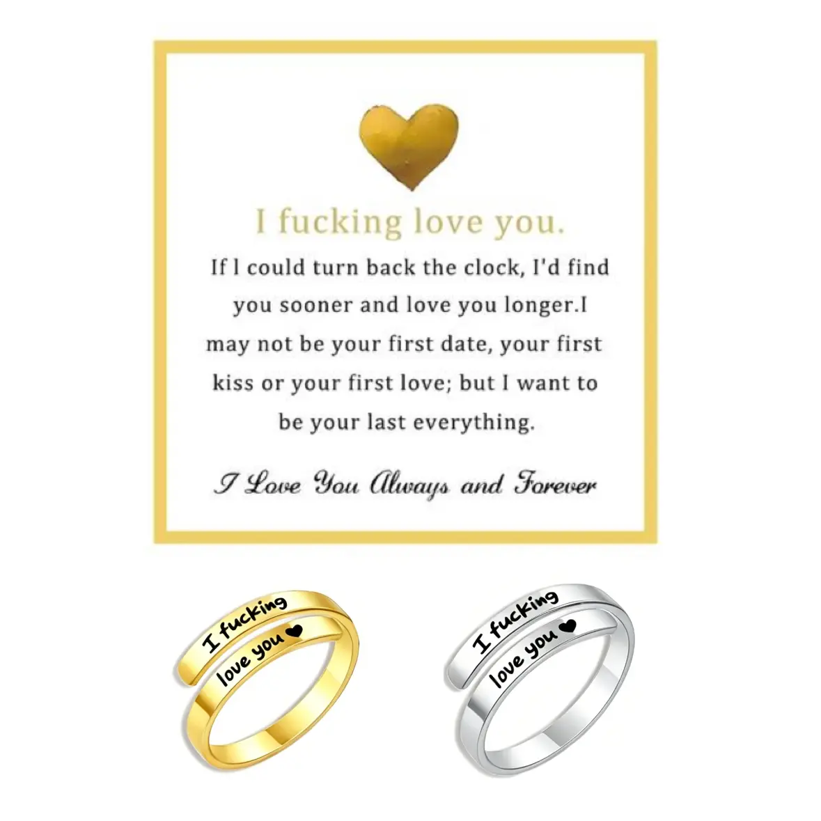Female Stainless Steel Promise Ring - Romantic "I Fucking Love You" Engraved Heart Spiral Wrap Twist Band, 1-Size-Fit, Tarnish-Free, Secure Comfortable Fit, Vintage Plain Ring for Everyday Wear, Valentine's Day Gift