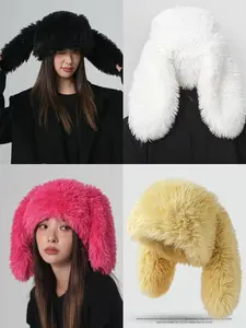 Women's Fall Winter Hat Cute Long Rabbit Ears Fuzzy Beanie Fitted Bunny Bonnet, Warm Windproof Fashion Cap for Parties and Daily Use, Unisex Casual Style, Funny Hat, Casual Trendy Hat
