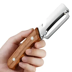 2-in-1 Peeler with Bottle Opener | Sharp Stainless Steel Fruit & Veggie Peeler, Wooden Ergonomic Non-Slip Handle