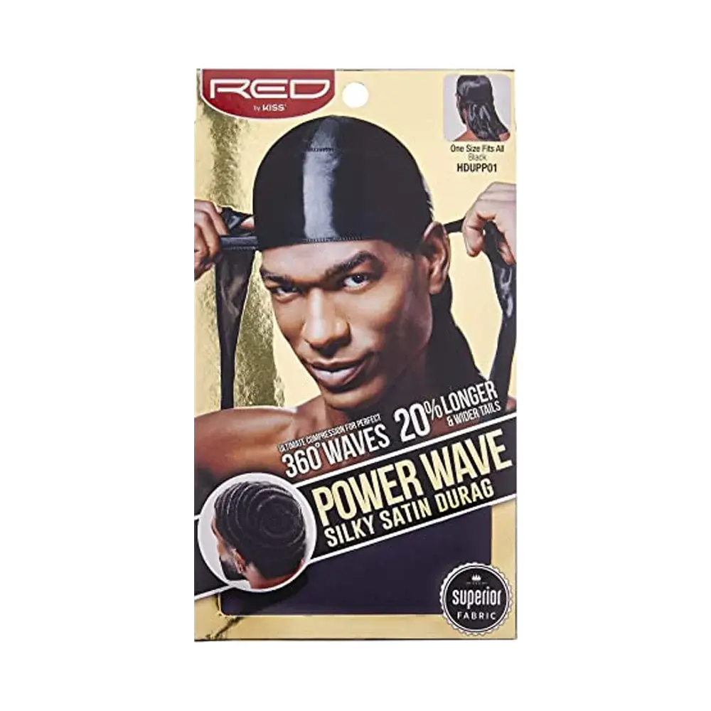 Black Silky Satin Durag for 360 Waves - Universal-Fit Chic Wave Cap with Ultimate Compression, 20% Longer 40-Inch Wide Tails for Daily Everyday Use, One Size