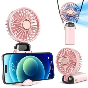 2026  Usb Rechargeable Handheld Portable Fan With Phone Holder For Iphone & Android, 90° Adjustable Digital Display Mini Cooling Fan For Outdoor Sports