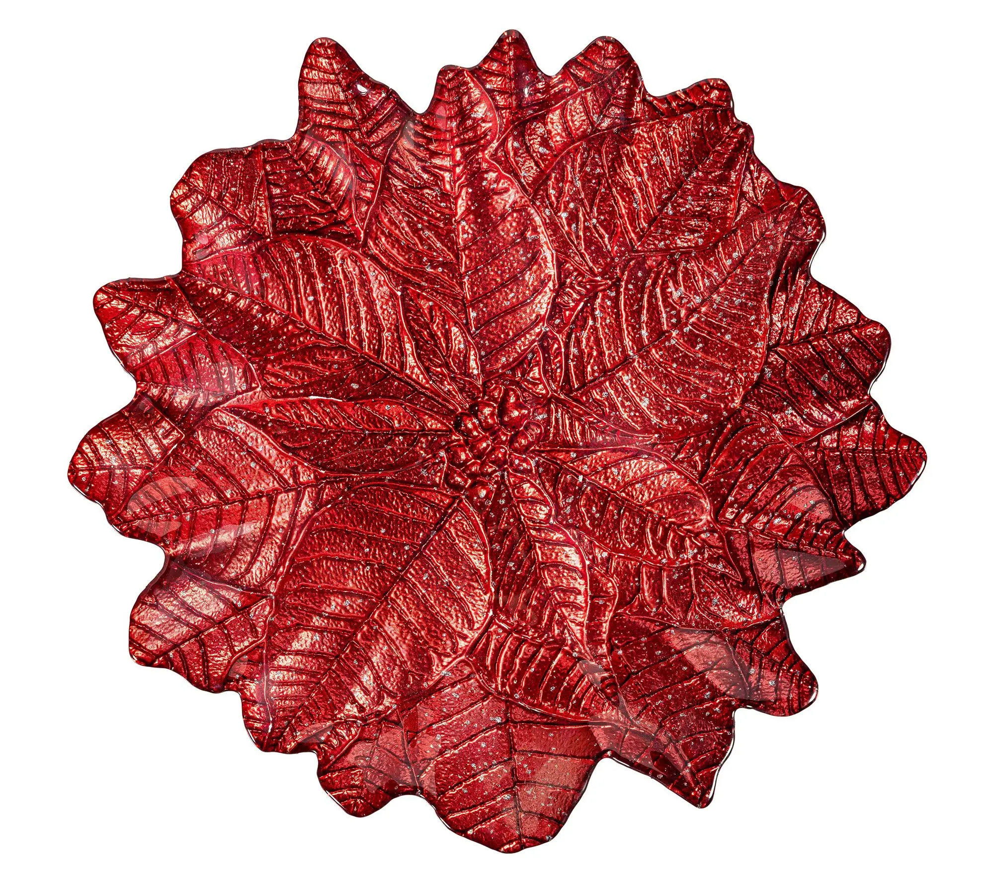 Evergreen 12"L Glass Poinsettia Serving Plate Evergreen 12"L Glass Poinsettia Serving Plate