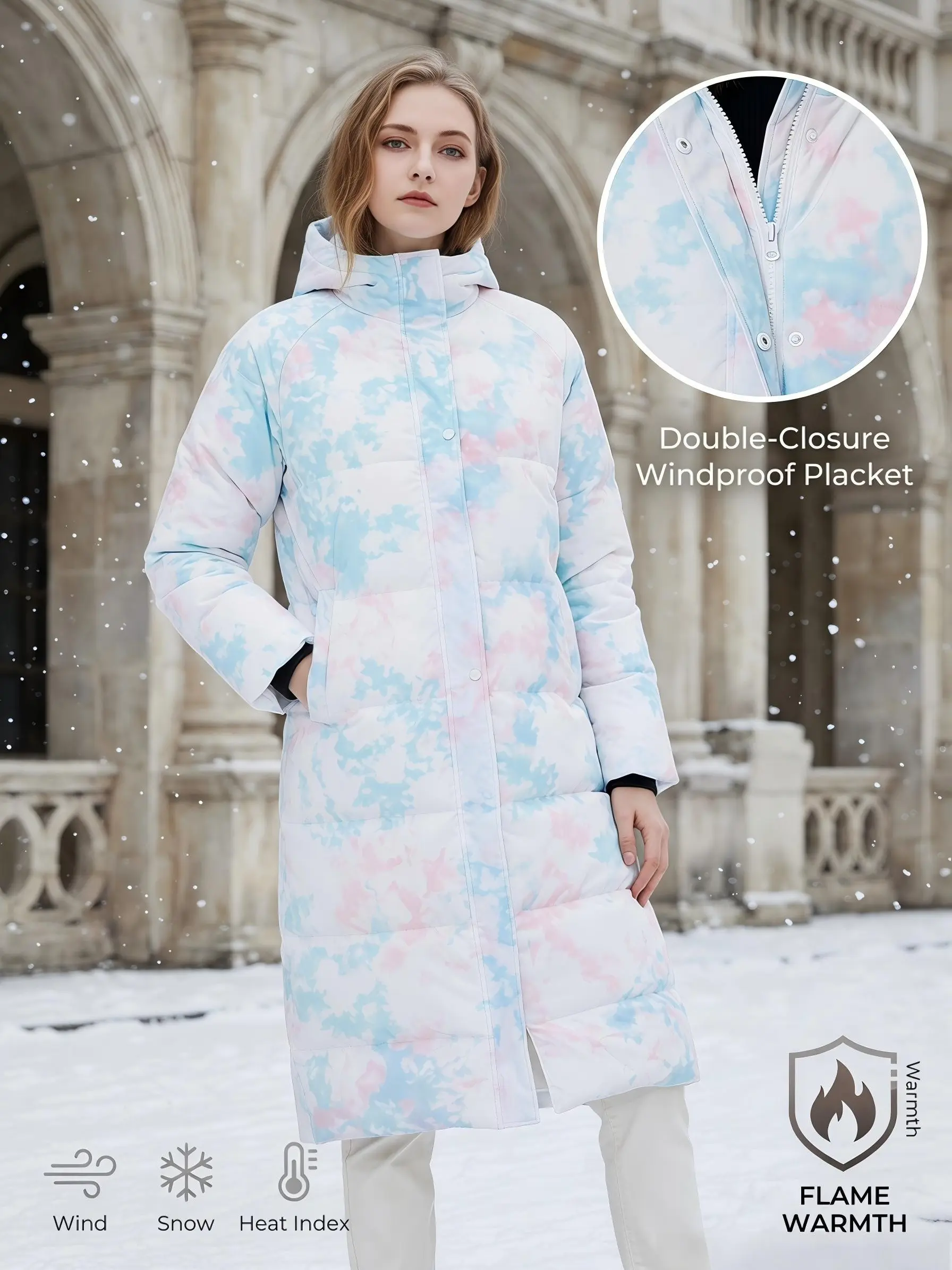 Women’s Lightweight Hooded Puffer Jacket, Quilted Long Coat with Pockets, Zip Up Winter Outerwear for Outdoor Casual Wear