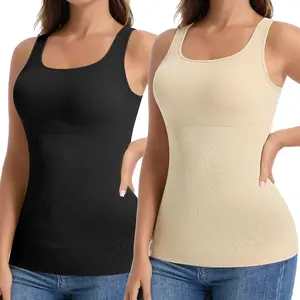 Women Shapewear Tank Tops With Built In Bra Square Neck Shapewear Tops Tummy Control Body Shaper Camisoles