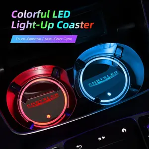 2pcs Car Luminous Water Cup Pad LED Atmosphere Light Car Interior Accessories For Chrysler 300c Pacifica Phev Voyager Sebring Aspen 200 Airflow PT Cruiser Town and Country Crossfire Concorde