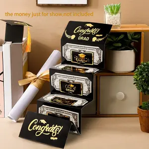 1PC Gift for Her/Him Graduation Surprise Gift Box, Themed Gift Box - Black Golden Hot Stamping Design, Durable Cardboard Material, Perfect for Graduation Parties/High School And University Graduation Ceremonies