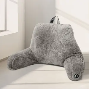 NESTL Faux Fur Reading Pillow with Arms - Soft Memory Foam Cushion, Plush Backrest for Adult Sit-Up Bed Support