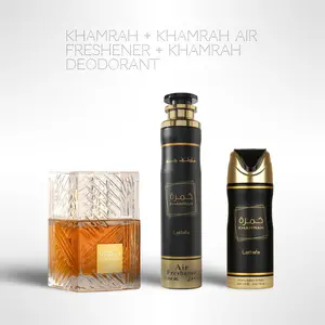 Khamrah Complete Set – Perfume 100ml + Air Freshener + Deodorant Body Spray | Long Lasting & Luxurious Scent
