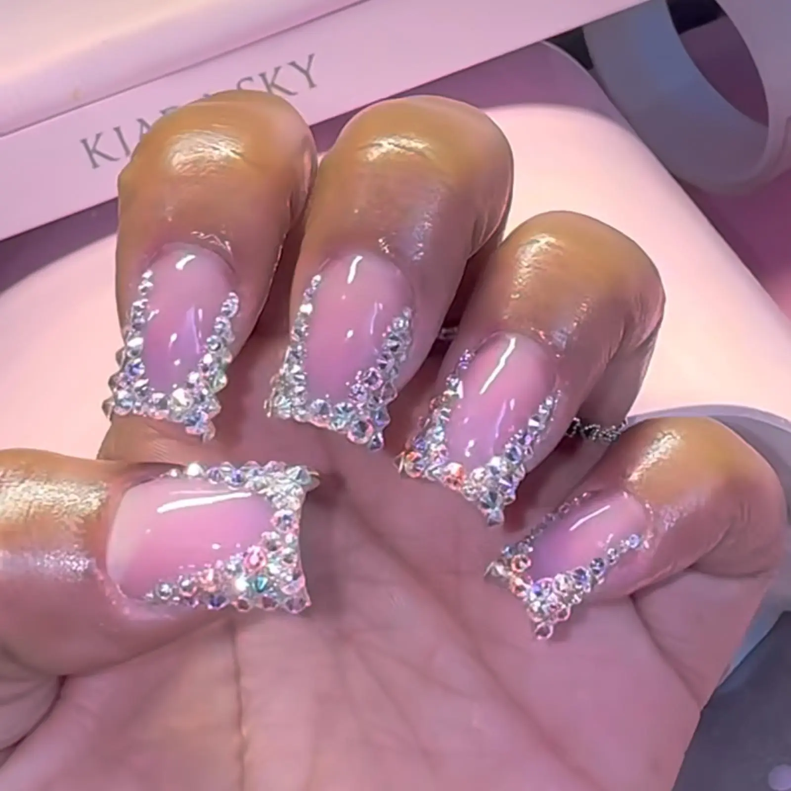 Glitter Rhinestone Decor Press on Nails with Tools, Decorative Nails, Bling Rhinestone Decoration, 24pcs Removable Full Cover Fake Nail, Short Square Acrylic Press Nails, Sparkly Rhinestones Nail Extensions, Nail Art Design Acrylic Nails