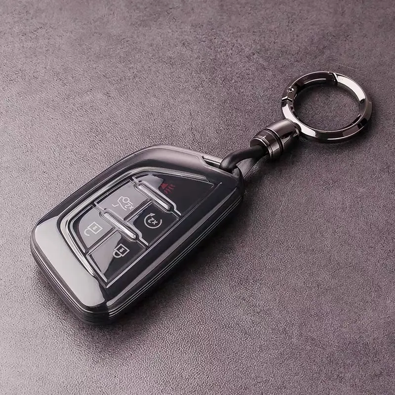 Soopcase for Cadillac Key fob Cover With Leather Lanyard, Key Case Protection Shell fit for Cadillac ATS CT5 CT6 XT4 XT5 XTS Smart Key Holder