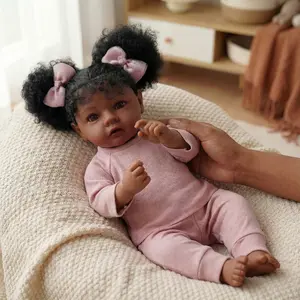 #Summervibes#DealsForYouDays BABESIDE 20 "8 piece set of cloth body + vinyl dark skin non gender Reborn doll with gift box and feeding accessories suitable for Christmas New Year birthday gift