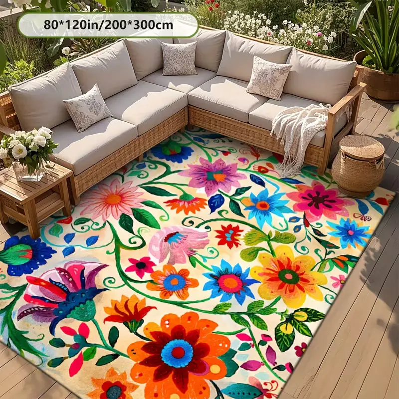 Veluma Extra Large Outdoor Mat: Soft Faux Cashmere, Vibrant Floral, All-Weather, Machine Washable, Non-Slip Rubber Backing. Perfect for Patio, Balcony, Living Room, RV, Camping. Jumbo Sizes. Outdoor Rug, Door Mat, Pergola Mat, Deck Mat